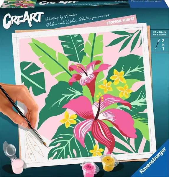 Ravensburger CreArt Serie Trend Quadrati - Kit Pittura Piante Tropicali, Dipingere con i Numeri, 20x20 cm, Ideale per 14 Anni