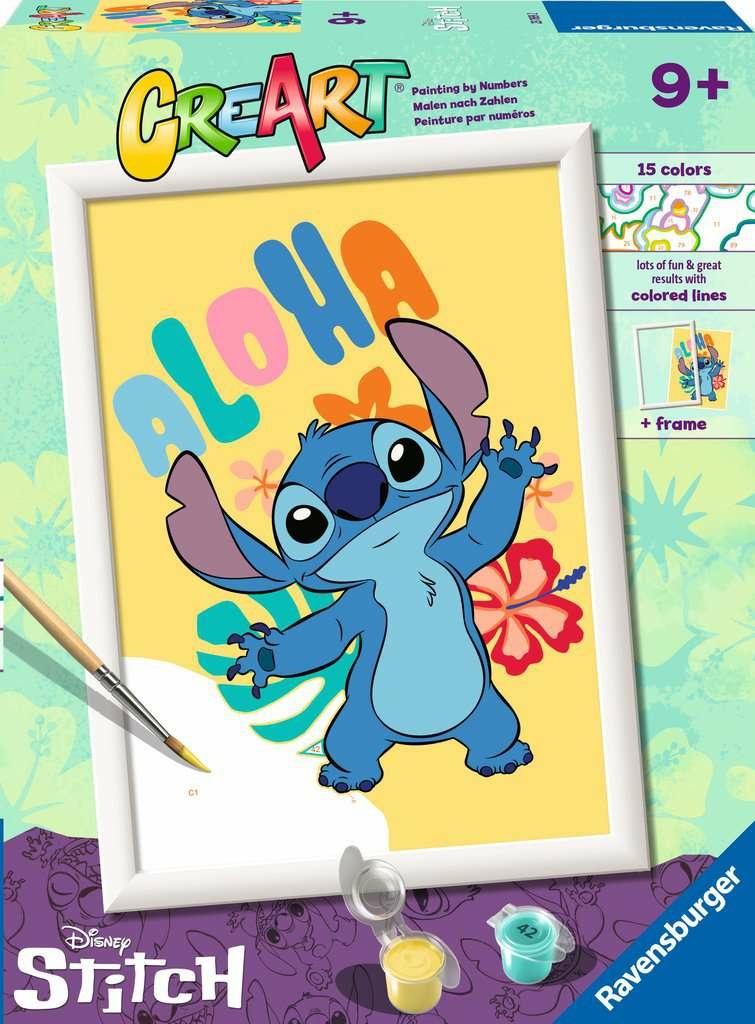 Ravensburger CreArt Serie D Aloha Stitch - Kit per Dipingere con i Numeri per Bambini 9 - Include Tutto il Necessario