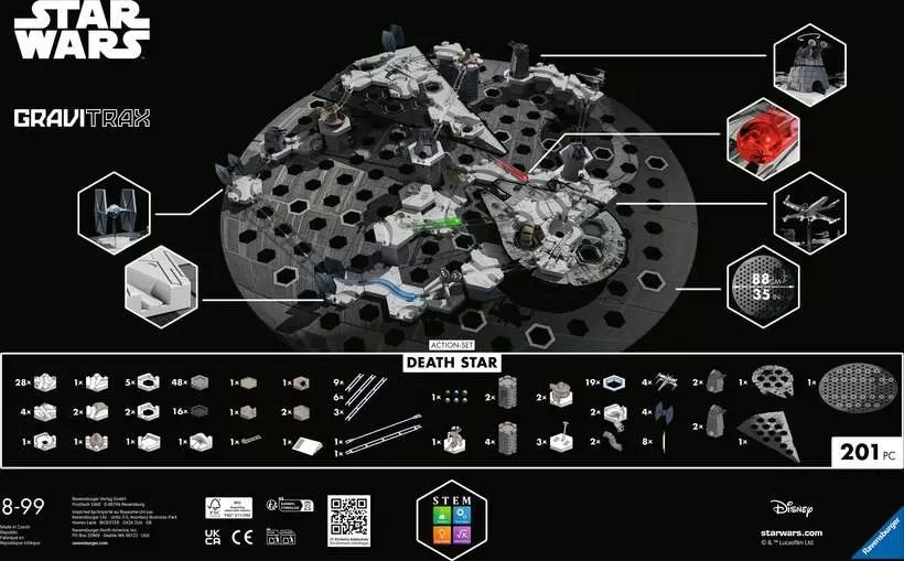 Ravensburger GraviTrax Action Set Star Wars - Morte Nera, Pista di Biglie, Gioco Interattivo ed Educativo STEM, 201 Pezzi, per Bambini 8 Anni