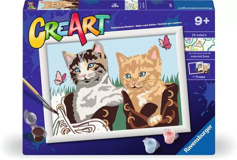 Ravensburger Creart 23885 - Kit Pittura Gattini in Stivaletti per Bambini, Dipingere con i Numeri, Include Tutto il Necessario, Giochi Creativi per Bambini 9 Anni e Più
