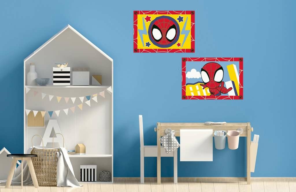 Ravensburger CreArt Serie Junior Spidey - Kit di Pittura per Bambini, Dipingere con i Numeri, Include 2 Tavole Prestampate e Pennello, 32x22 cm, Età 5 Anni