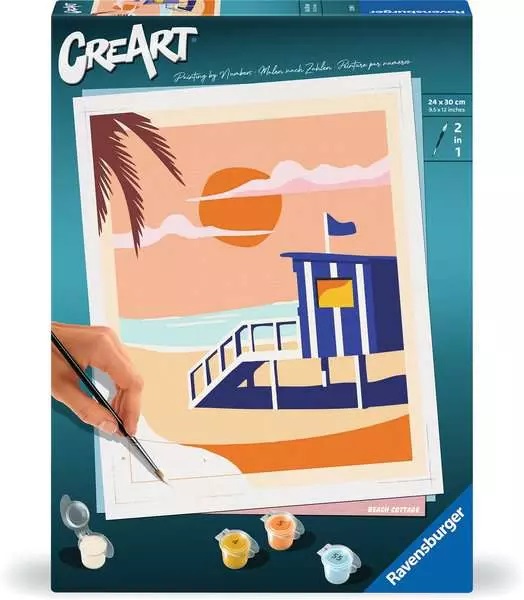 Ravensburger CreArt Trend C - Kit di Pittura Dipingere con i Numeri Cottage sulla Spiaggia, 24x30 cm, Idea Regalo per 14 Anni