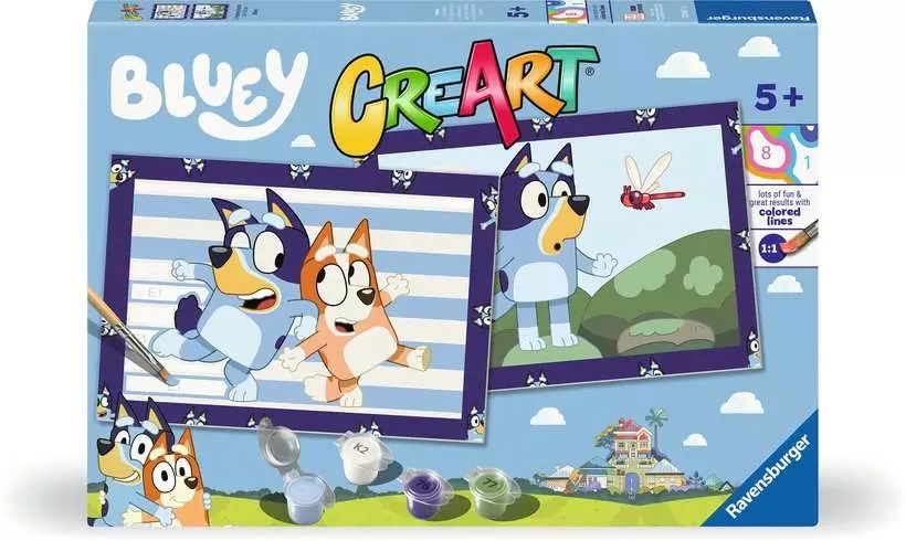 Ravensburger CreArt Serie Junior Bluey - Kit Pittura per Bambini, Dipingere con i Numeri, Gioco Educativo, Idea Regalo 5 Anni, 32x22 cm