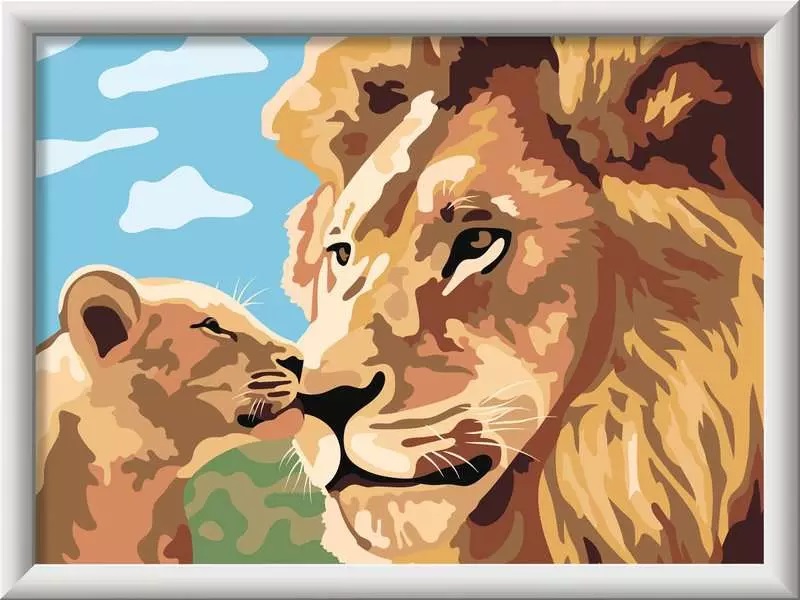 Ravensburger CreArt Serie D: Leone e Cucciolo - Kit di Pittura per Bambini 9 Anni, Dipingere con i Numeri, Cornice Inclusa, 18x24cm