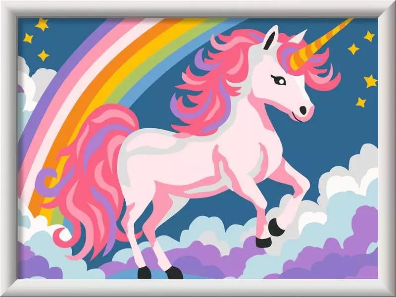 Ravensburger CreArt Serie D Unicorno Rosa Neon - Kit di Pittura per Bambini 9 Anni, Dipingere con i Numeri, Cornice Inclusa, 18x24cm