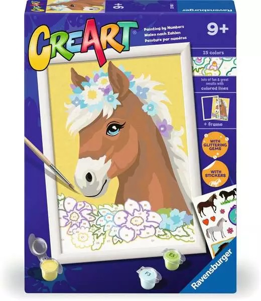 Ravensburger CreArt Kit Pittura Cavallo tra I Fiori - Dipingere con i Numeri per Bambini 9 Anni o Più, Include Tutto il Necessario