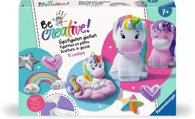 RAVENSBURGER Be Creative in Gesso Unicorno - Kit Creativo per 10 Opere d'Arte da Decorare