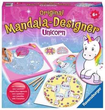 Ravensburger 29703 Mandala Designer Unicorno e Principesse Disney - Set Creativo per Bambini 6 Anni con Stencil, Carta e Matite Colorate