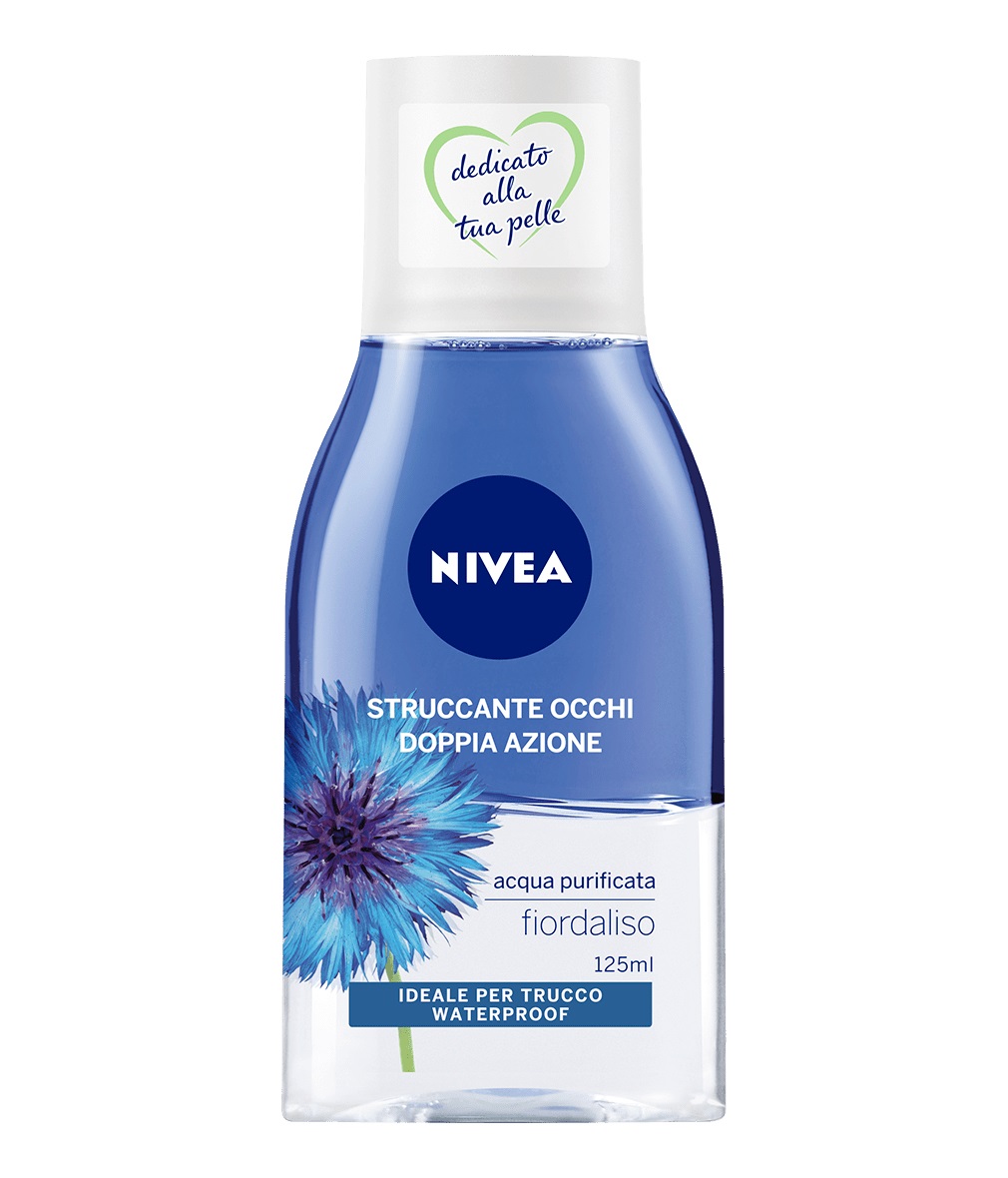 NIVEA Struccante Occhi Doppia Azione Bifasico 125 ml - Rimuove Make-up Resistente e Mascara Waterproof, Protegge le Ciglia