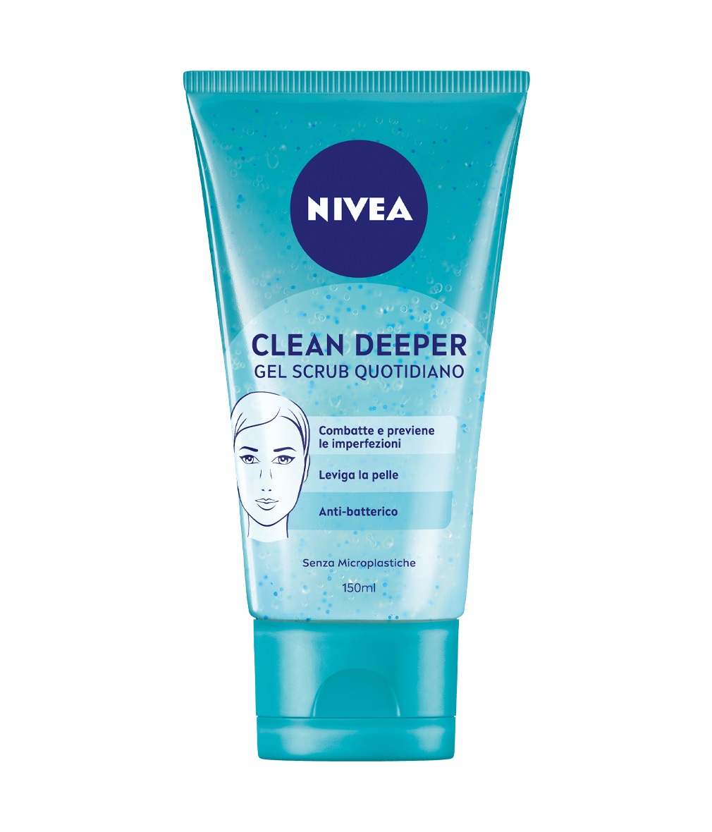 NIVEA Clean Deeper Gel Scrub Viso Quotidiano 150 ml - Esfoliante Anti-Batterico con Estratto di Magnolia e Acido Lattico per Pelle Grassa e Mista