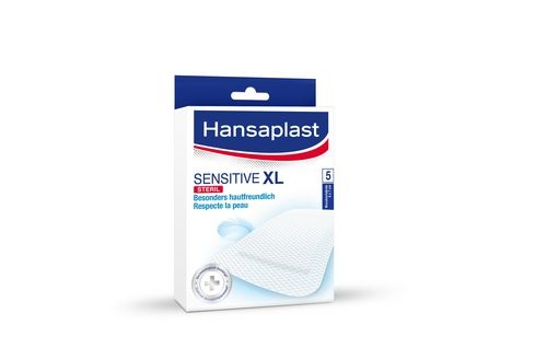 Hansaplast Cerotti Sensitive XL - Medicazione per Ferite Medio-Grandi, 5 Pezzi da 6 x 7 cm, Extra Delicati e Sterili