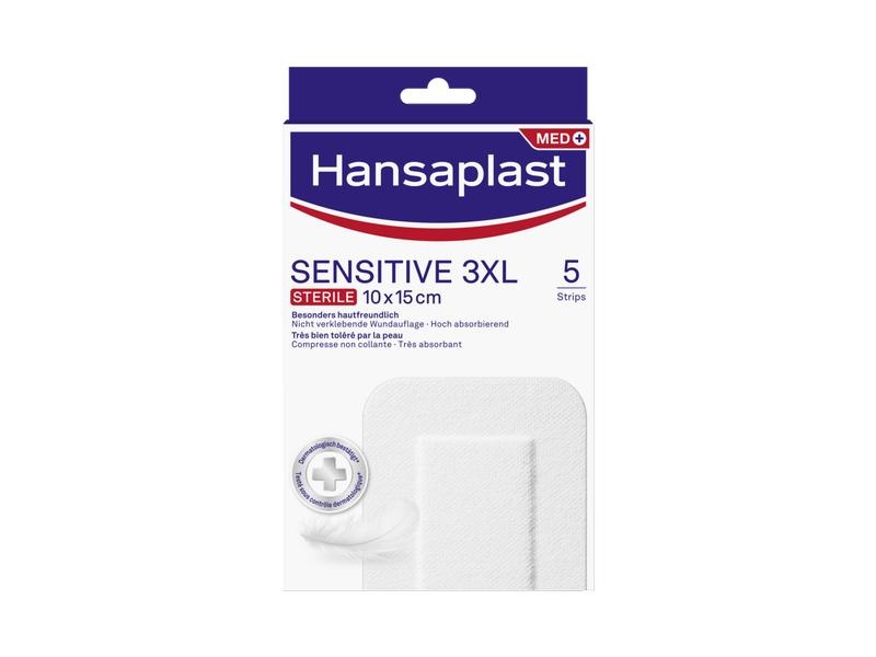 Hansaplast Sensitive 3XL Cerotti 10x15 cm - Confezione da 5 Pezzi, Delicati e Traspiranti per Ferite Medio-Grandi
