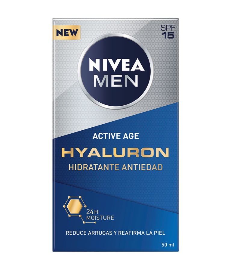Nivea Men Anti-Age Hyaluron Crema Viso Idratante Uomo 50 ml - Antirughe, Idratante, Rassodante, Protezione SPF15 per Pelli Mature