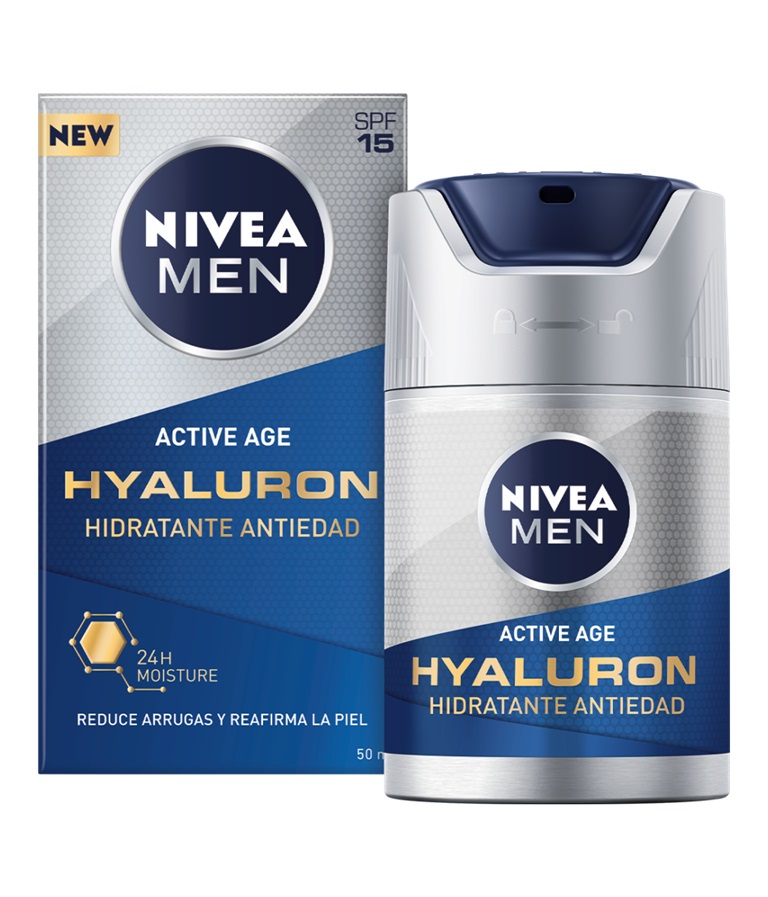 Nivea Men Anti-Age Hyaluron Crema Viso Idratante Uomo 50 ml - Antirughe, Idratante, Rassodante, Protezione SPF15 per Pelli Mature