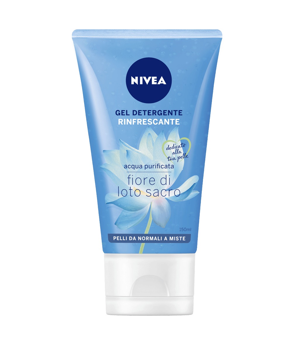 NIVEA Gel Detergente Rinfrescante 150 ml - Detergente Viso Idratante con Fiore di Loto e Vitamina E per Pelli Normali e Miste