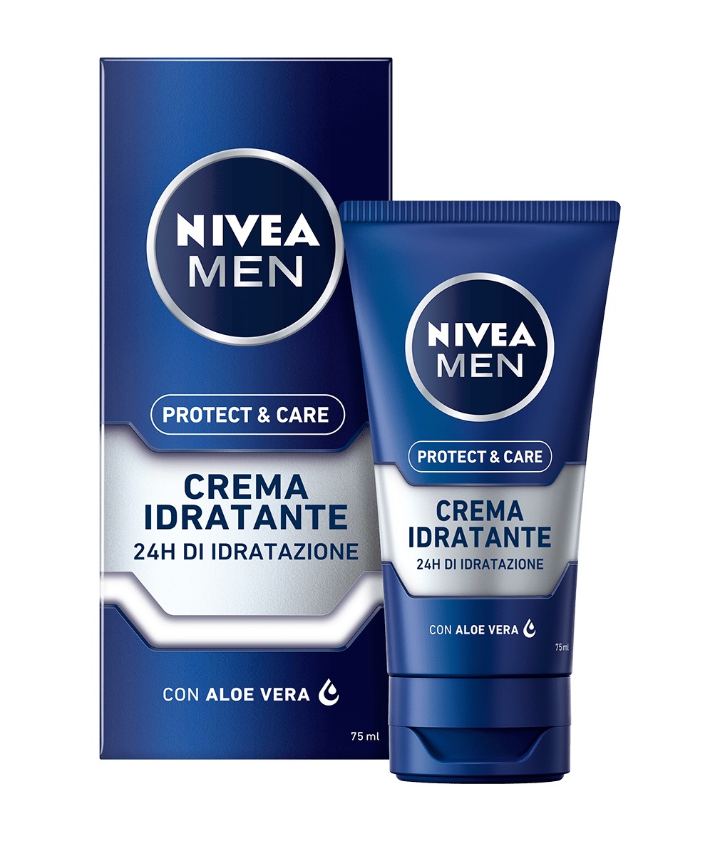 NIVEA Protect & Care Crema Idratante Uomo 75 ml - Idrata, Protegge e Allevia la Secchezza con Vitamina E e Filtri UVA/UVB