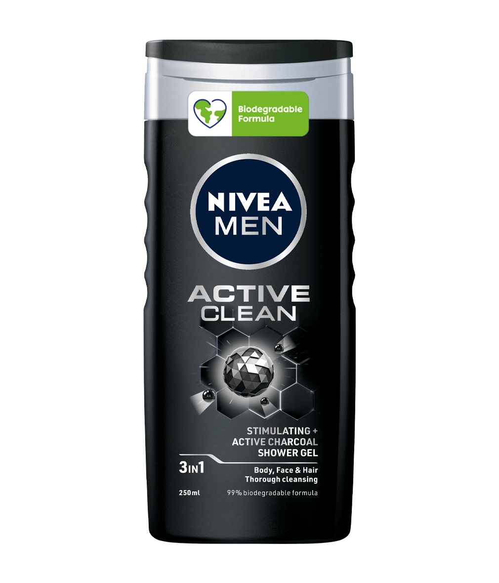 NIVEA Men Active Clean Doccia Shampoo 250 ml - Detergente per Viso, Corpo e Capelli con Carbone Attivo Naturale