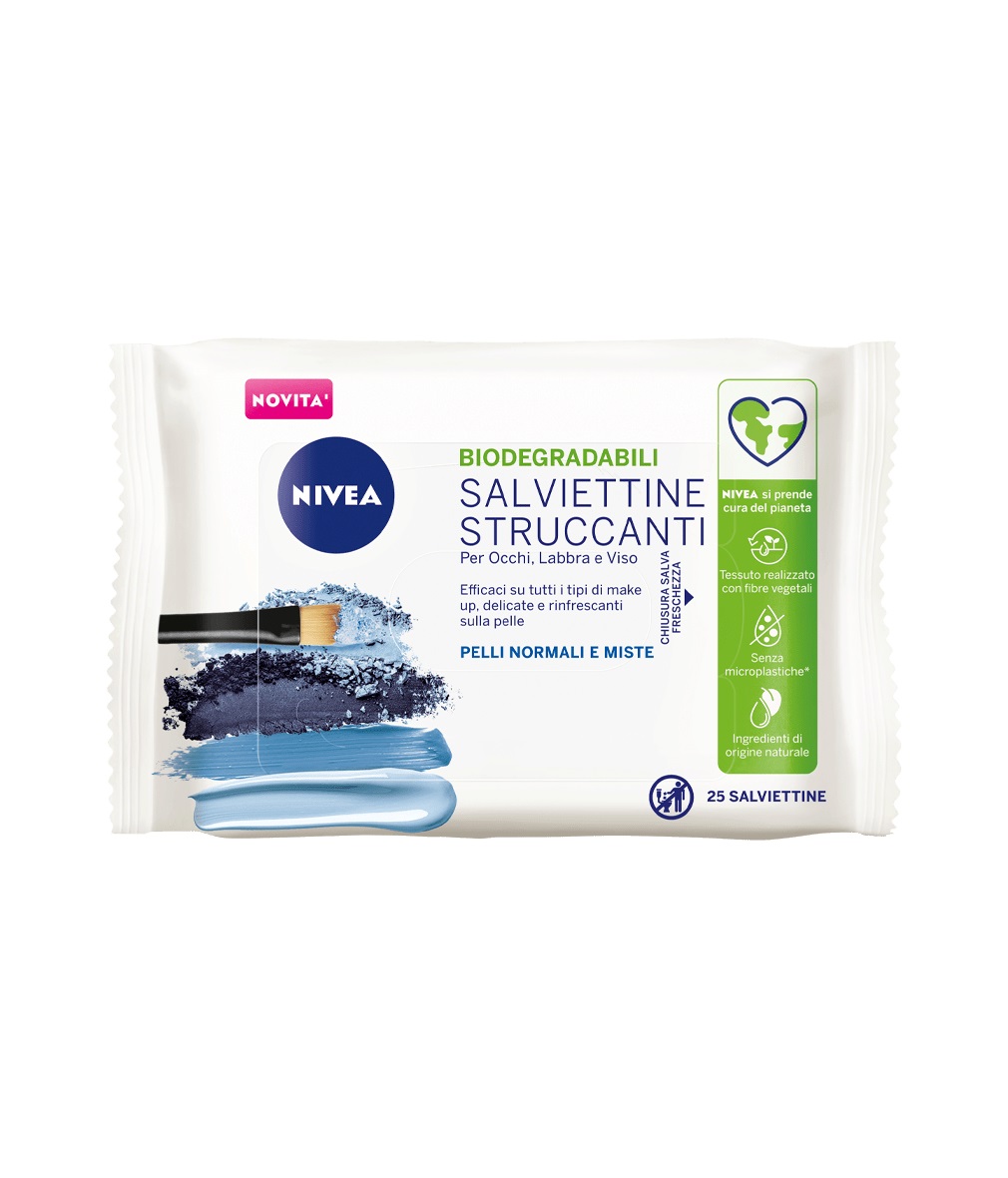 NIVEA Salviettine Struccanti 3in1 Rinfrescanti Biodegradabili per Pelli Normali e Miste - 25 Pezzi
