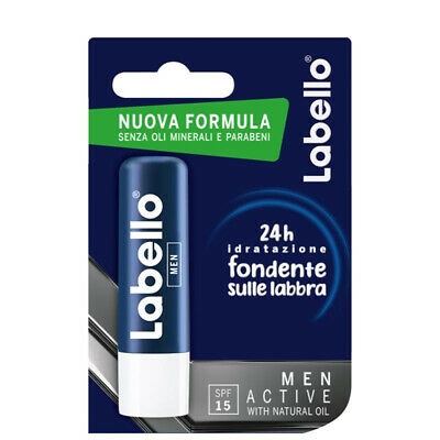 Labello Active For Men Burrocacao Idratante e Protettivo con SPF 15 - Stick Labbra 5,5 ml