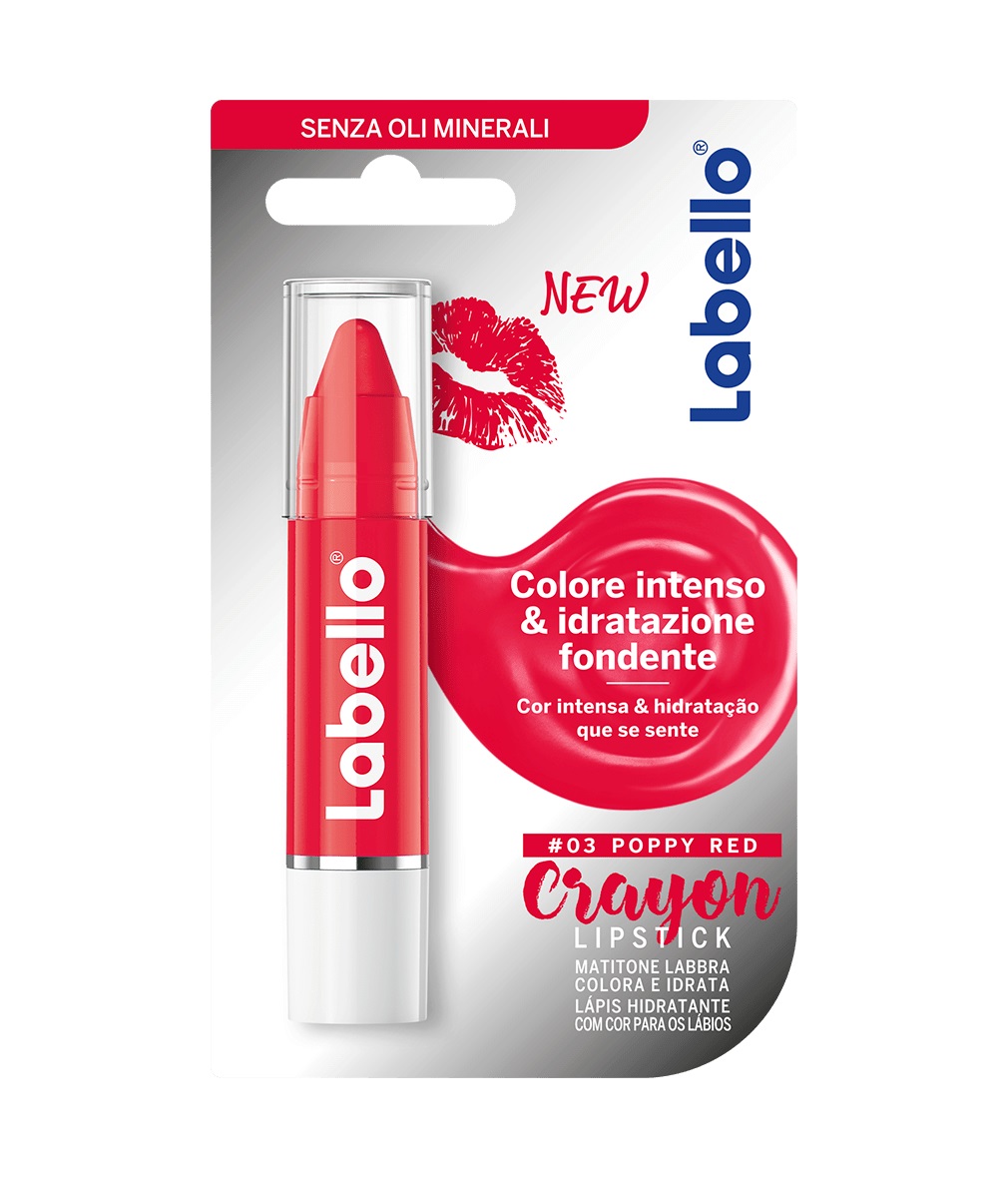 Labello Crayon Lipstick Poppy Red - Rossetto Idratante per Labbra 3 g
