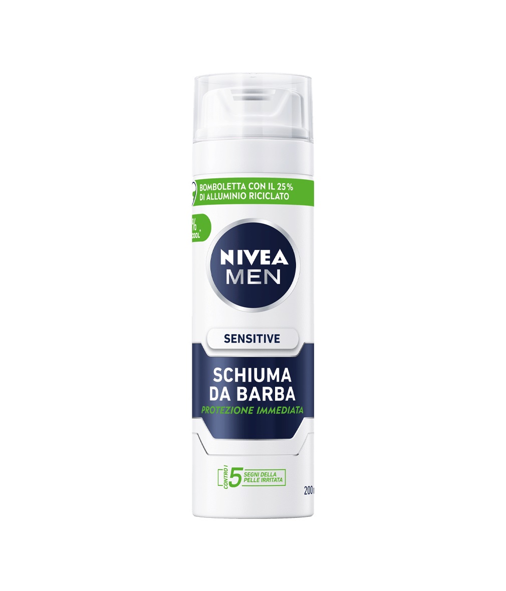 NIVEA Men Sensitive Schiuma da Barba 200ml - Protezione Immediata, Formula Delicata con Camomilla e Vitamina E