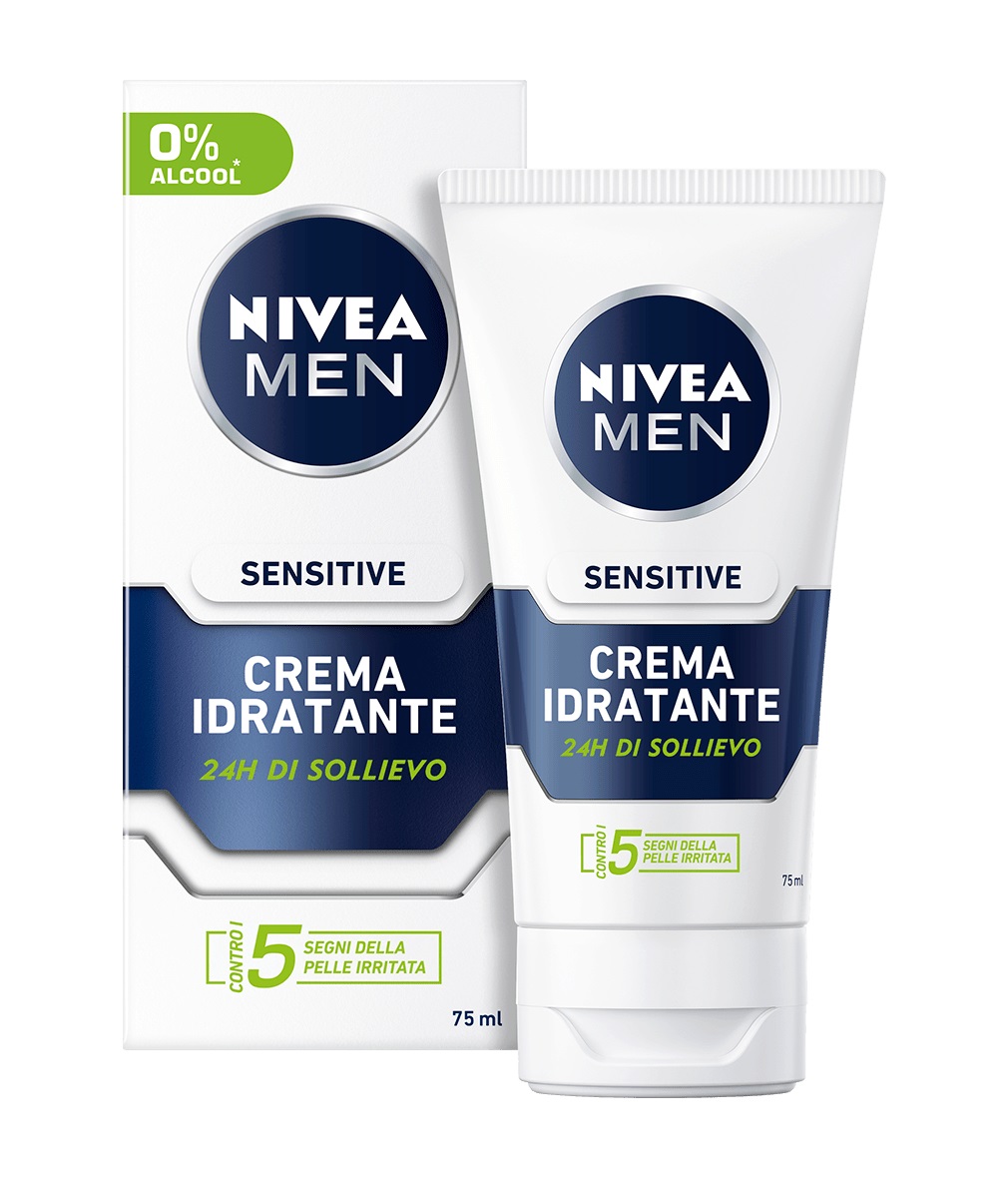 Nivea Men Sensitive Crema Idratante Uomo 75 ml - Lenitiva per Pelli Sensibili, 0% Alcool, Senza Profumo