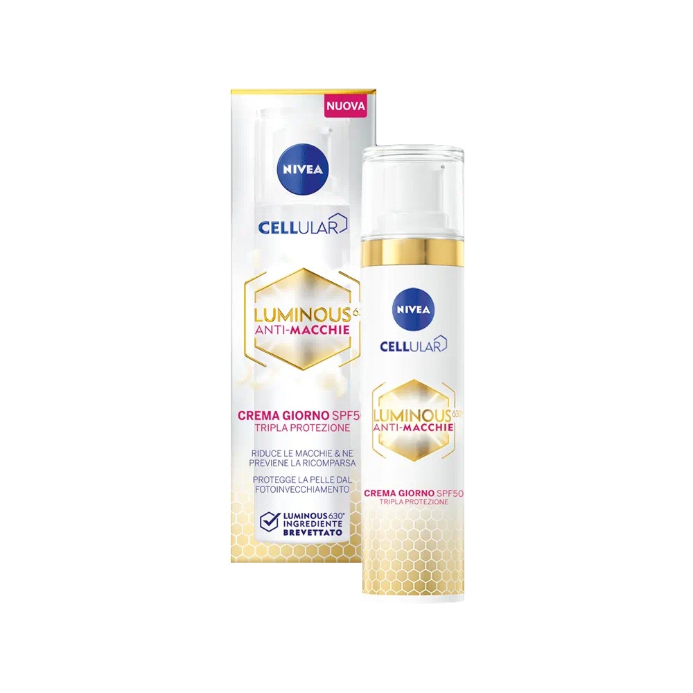 NIVEA Cellular Luminous 630 Anti-Macchie Crema Giorno SPF 50 - 40 ml, Tripla Protezione con Acido Ialuronico e Vitamina E
