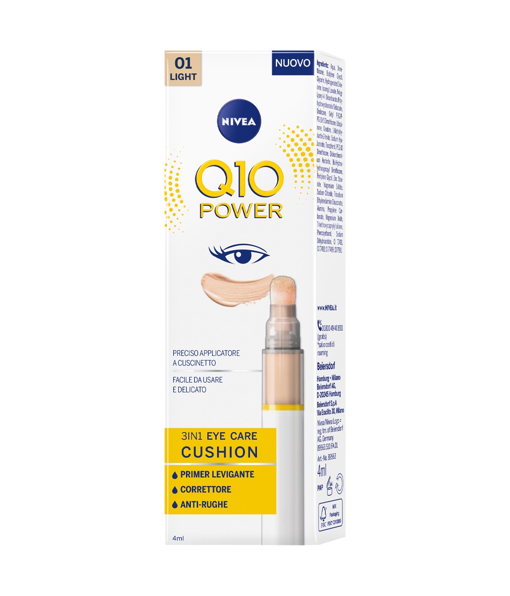 NIVEA Q10 POWER 3in1 Eye Care Cushion 01 Light 4 ml - Crema Contorno Occhi Idratante, Primer Anti-Età e Correttore Occhiaie con Coenzima Q10