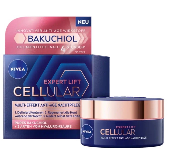 NIVEA Cellular Expert Lift Crema Notte Antirughe Anti-Età con Bakuchiol e Acido Ialuronico - 50 ml