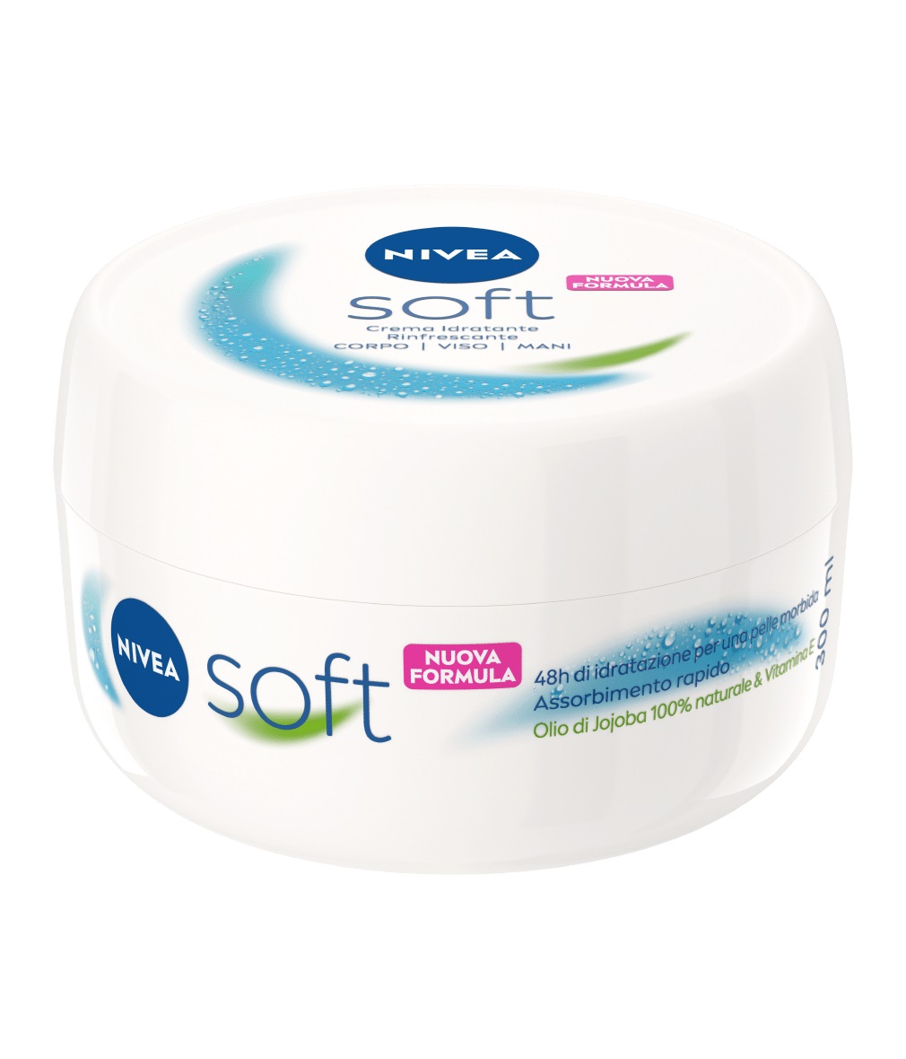 Nivea Soft Crema Idratante Multiuso 300 ml - Viso, Corpo e Mani, Assorbimento Rapido, Arricchita con Olio di Jojoba e Vitamina E