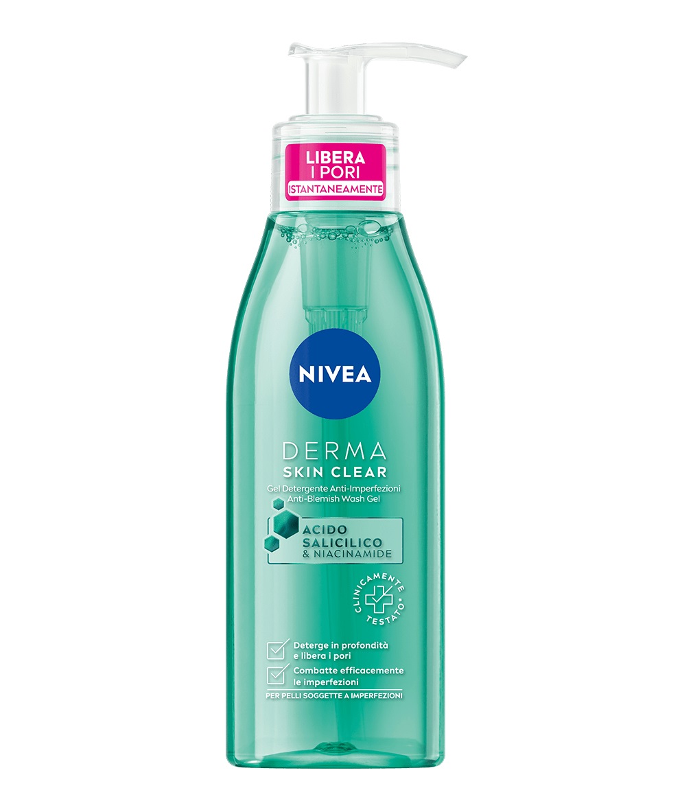 Nivea Derma Skin Clear Gel Detergente Viso Anti-imperfezioni 150 ml con Acido Salicilico e Niacinamide