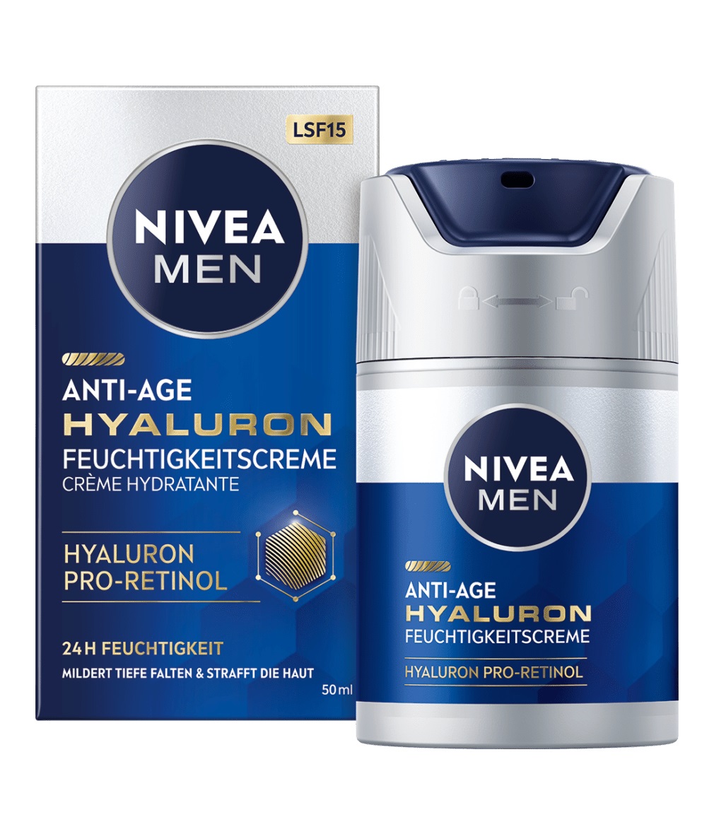 NIVEA MEN Crema Idratante Ialuronica Anti-Età con Acido Ialuronico, Pro-Retinolo e SPF 15 - 50 ml