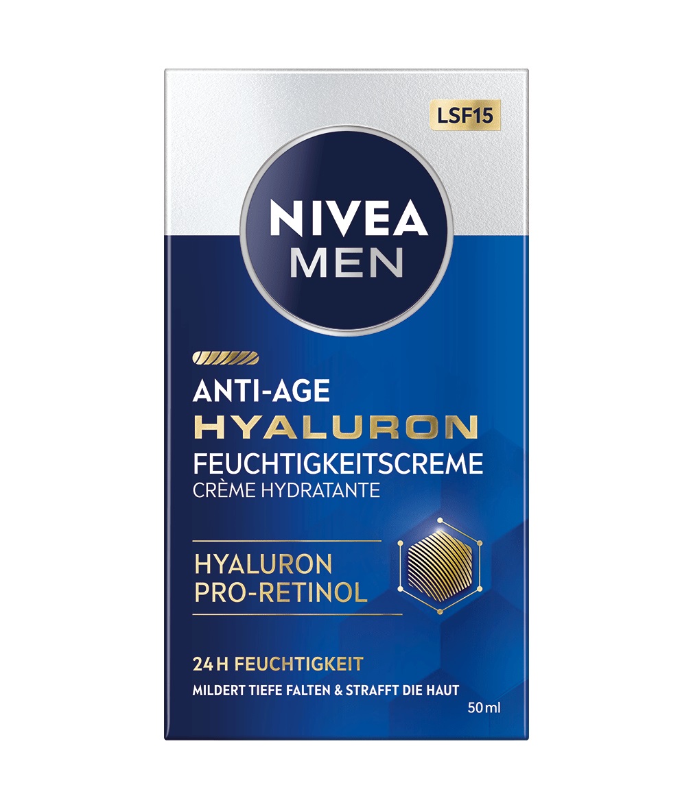 NIVEA MEN Crema Idratante Ialuronica Anti-Età con Acido Ialuronico, Pro-Retinolo e SPF 15 - 50 ml
