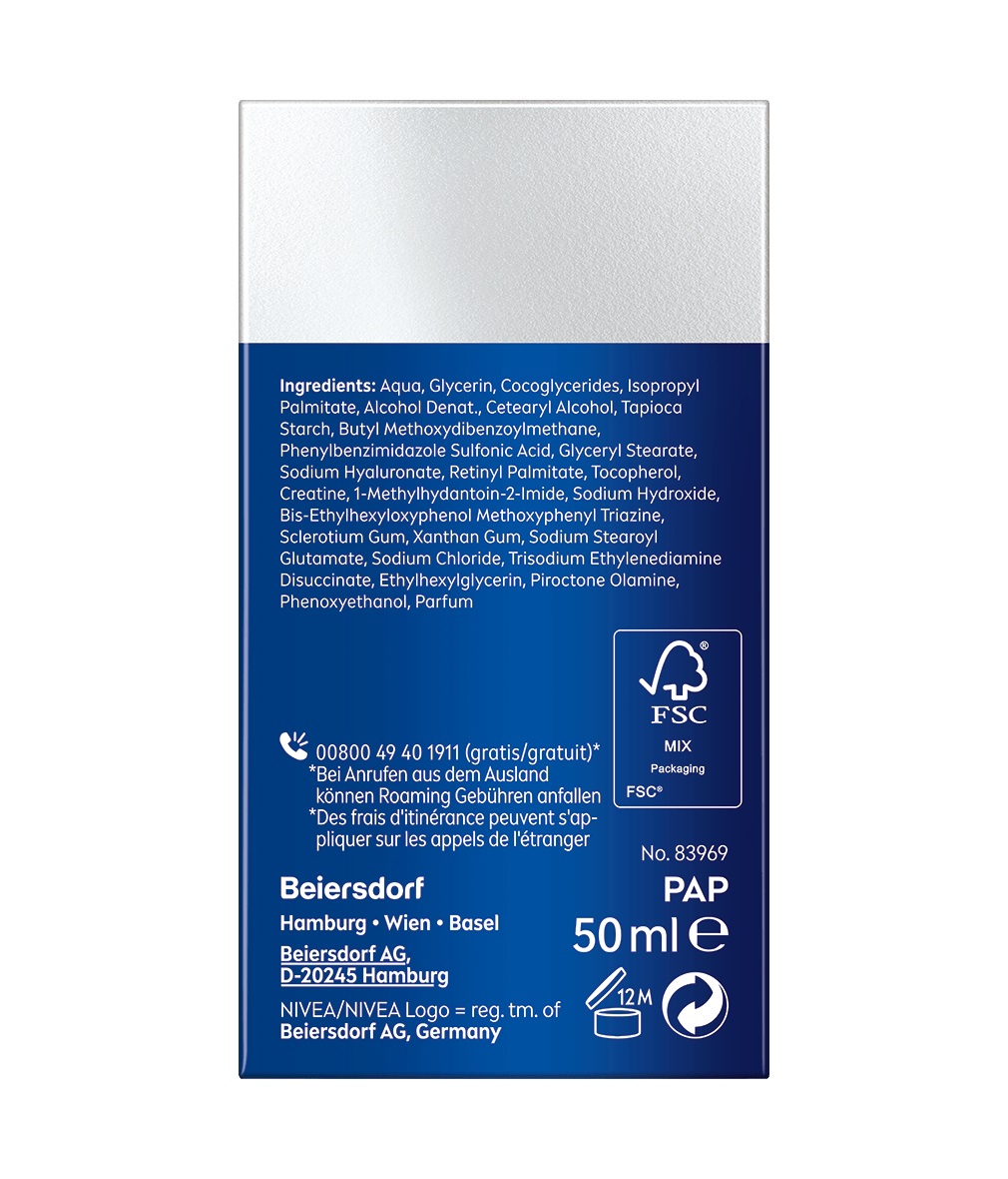 NIVEA MEN Crema Idratante Ialuronica Anti-Età con Acido Ialuronico, Pro-Retinolo e SPF 15 - 50 ml
