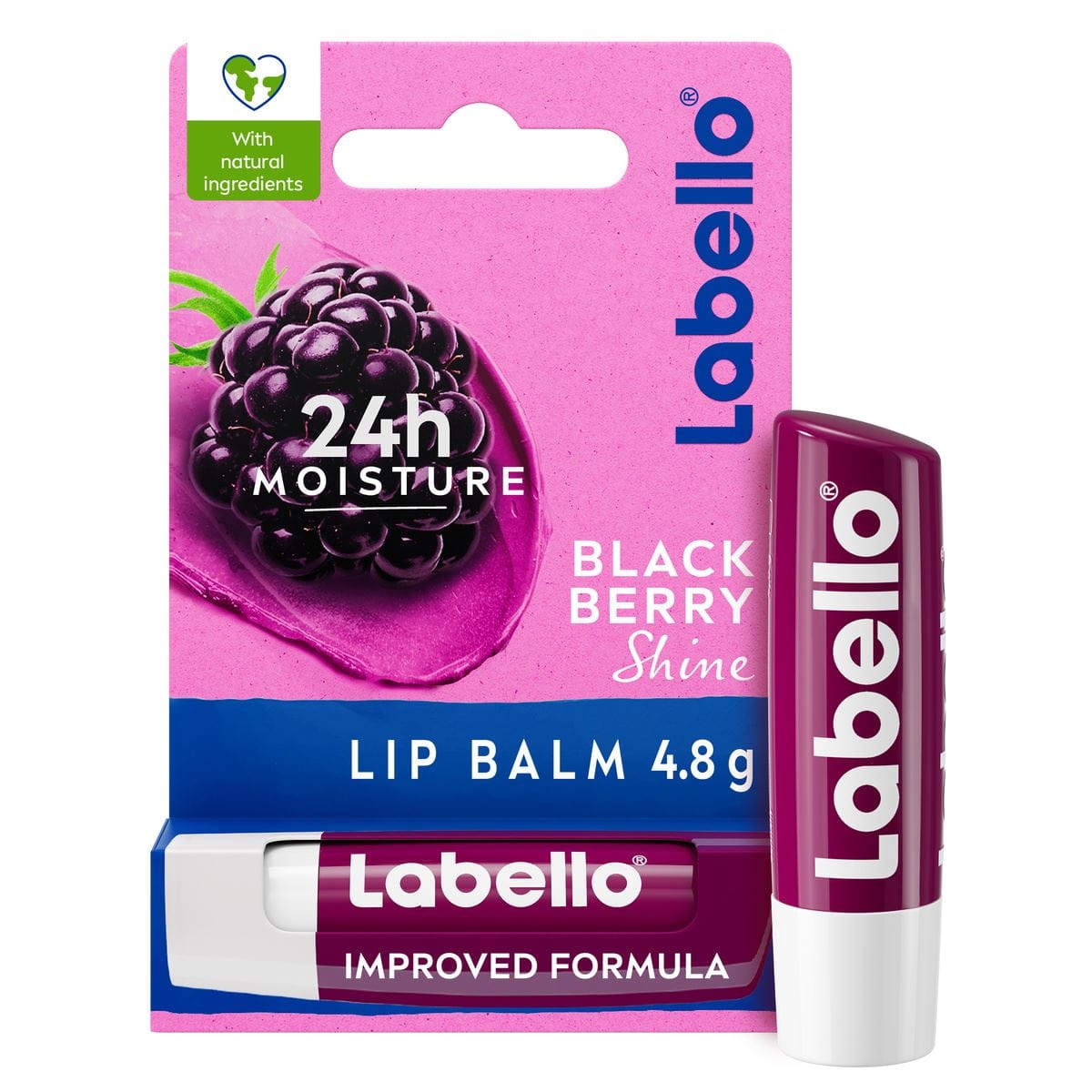 Labello Blackberry Shine Balsamo Labbra 4.8 g - Aroma di More, Colore Bordeaux Scintillante, Formula Idratante Senza Oli Minerali