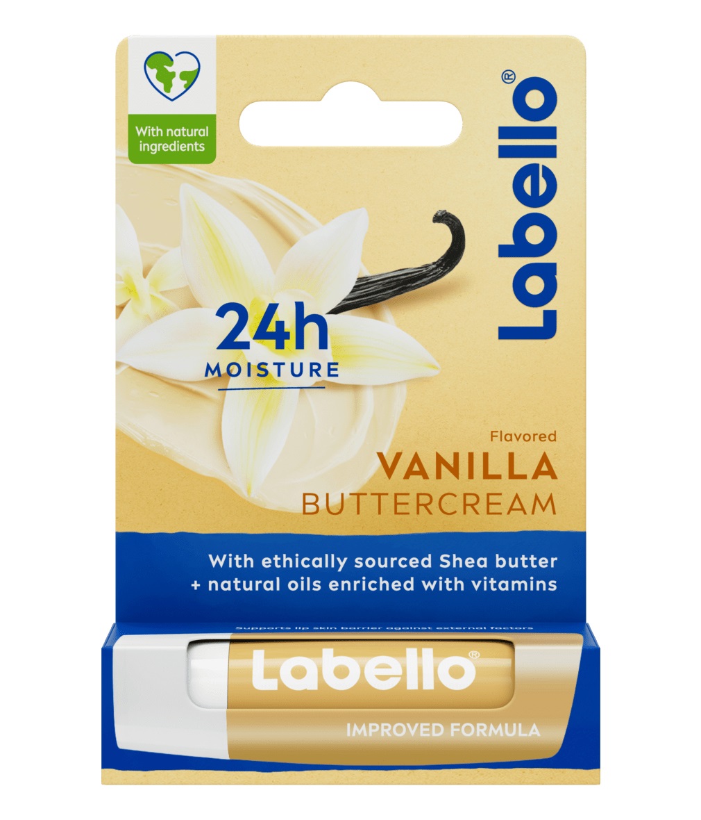 Labello Vanilla Buttercream 4,8 g - Burrocacao Labbra Idratante con Aroma di Vaniglia, Formula Senza Oli Minerali e Parabeni, Idratazione Intensa per 24 Ore