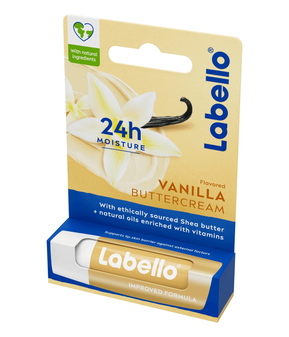 Labello Vanilla Buttercream 4,8 g - Burrocacao Labbra Idratante con Aroma di Vaniglia, Formula Senza Oli Minerali e Parabeni, Idratazione Intensa per 24 Ore