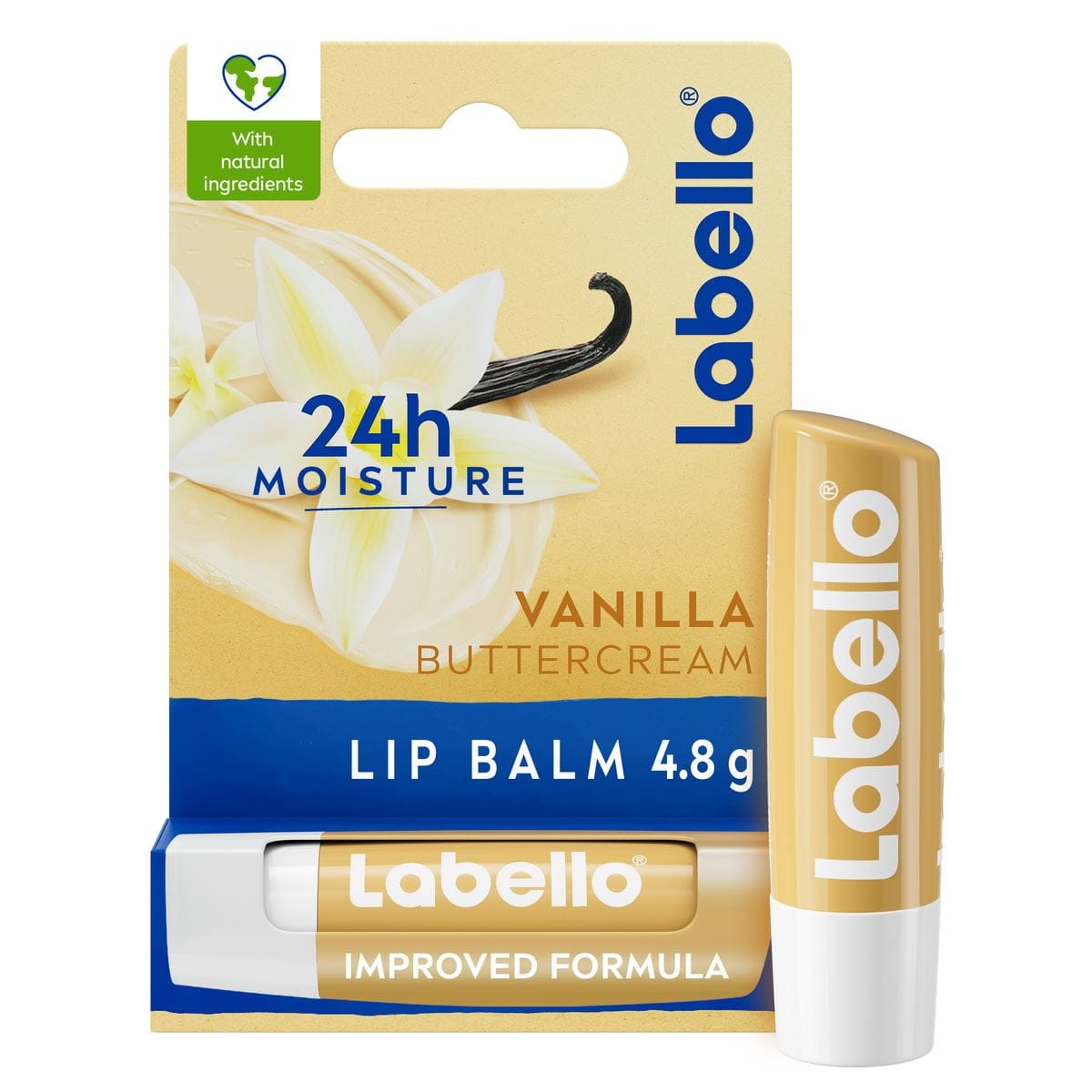 Labello Vanilla Buttercream 4,8 g - Burrocacao Labbra Idratante con Aroma di Vaniglia, Formula Senza Oli Minerali e Parabeni, Idratazione Intensa per 24 Ore