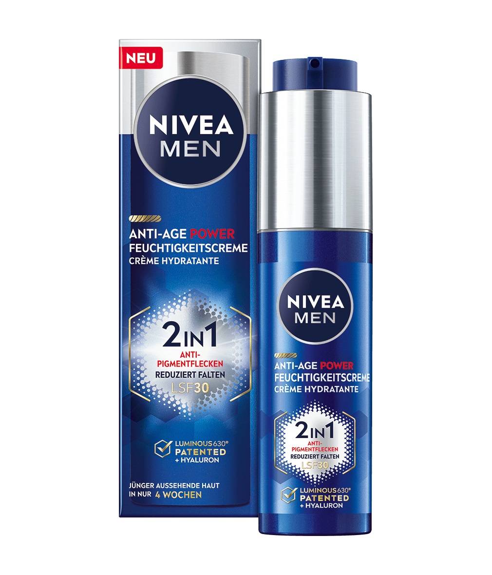 NIVEA MEN Crema da giorno Anti-Age 2 in 1 con Hyaluron e LUMINOUS630®, 50 ml, SPF 30