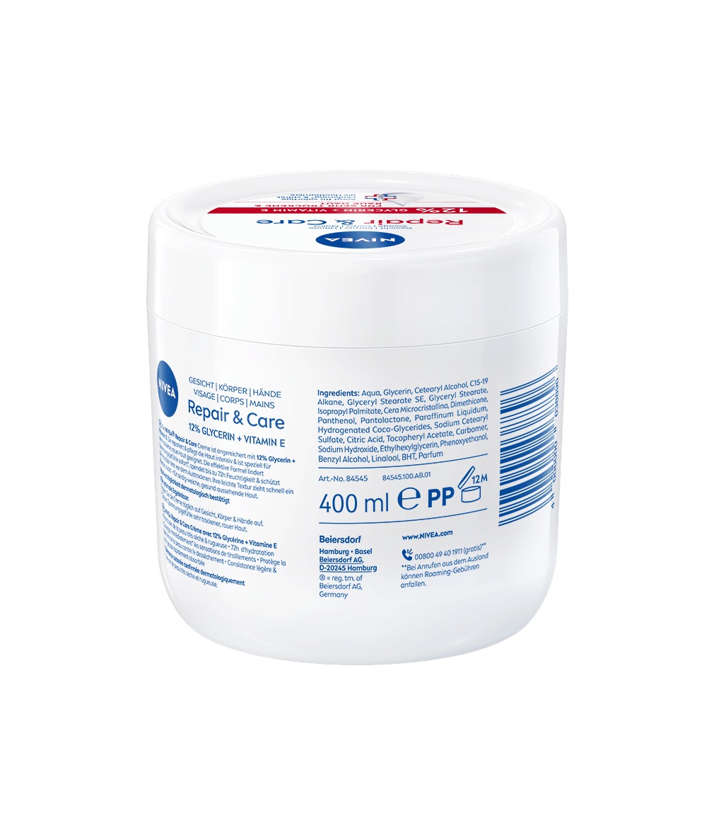 NIVEA Repair & Care Crema Corpo 400 ml - Idratante, Non Grassa, con Vitamina E e Glicerina per Pelli Molto Secche