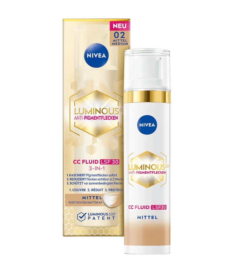 NIVEA Luminous 630 - CC Fluid Anti-Pigmentazione con SPF 30, Acido Ialuronico e Pigmenti Microincapsulati per Tonalità Medie della Pelle