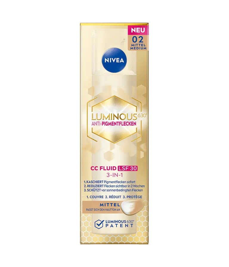 NIVEA Luminous 630 - CC Fluid Anti-Pigmentazione con SPF 30, Acido Ialuronico e Pigmenti Microincapsulati per Tonalità Medie della Pelle