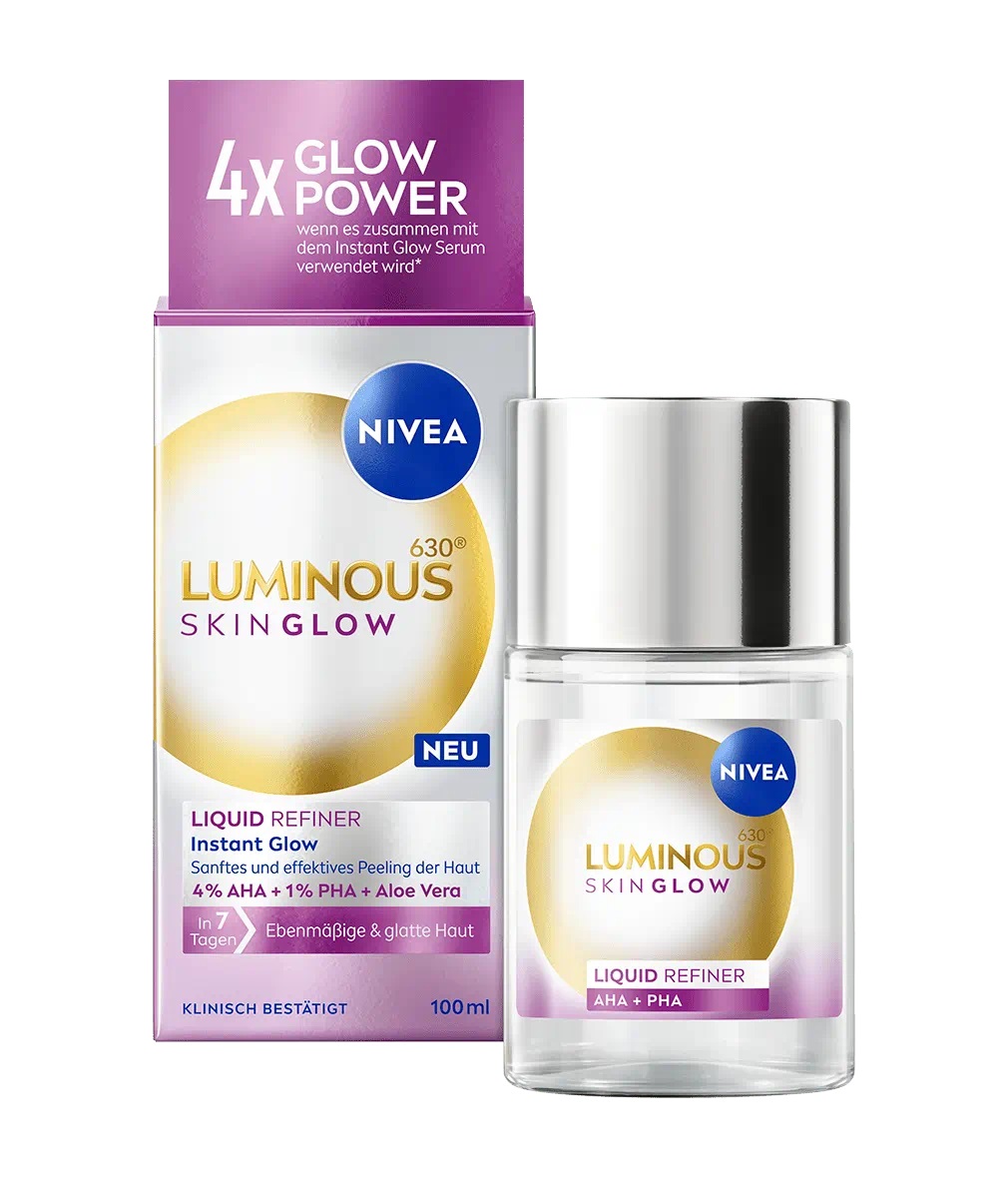 NIVEA LUMINOUS630 Skin Glow Liquid Refiner - Esfoliante AHA con 4% AHA, 1% PHA e Aloe Vera per Pelle Uniforme e Liscia (100 ml)