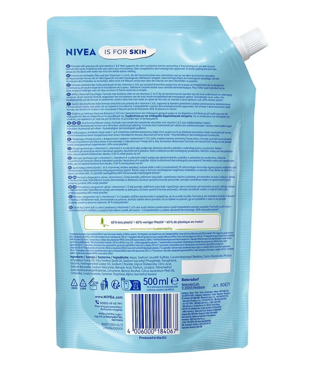 NIVEA Creme Soft Gel Doccia 500 ml - Idratante con Oli e Vitamine C & E
