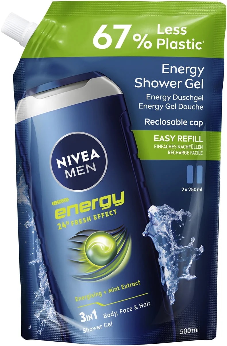 NIVEA MEN Gel Doccia Energy 500 ml - Pulisce e Idrata per un'Igiene Quotidiana Fresca