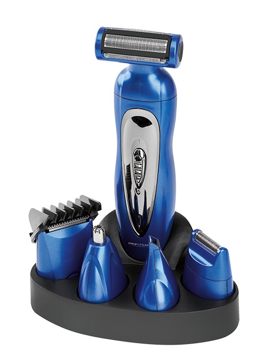ProfiCare BHT 3015 - Set Cortapelo 5in1, Rasoio, Body Groomer, Rifinitore di Precisione, Funzionamento a Batteria e Rete, Blu e Bianco