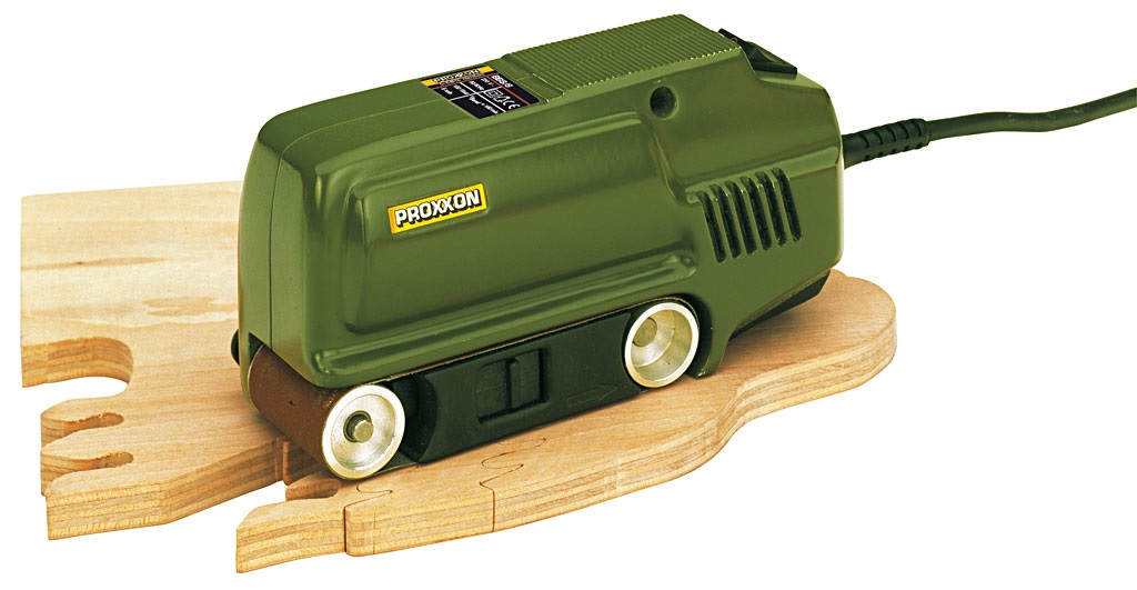 Proxxon BBS/S Levigatrice a nastro con motore DC silenzioso, nastro abrasivo allineato a sinistra e regolazione fine delle ruote