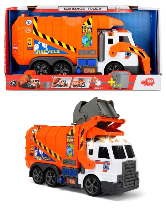 Dickie Toys Camion Ecologia 46 cm - Veicolo con Luci e Suoni, in Plastica Arancione, Educativo e Sostenibile