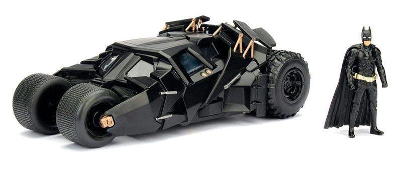 Jada Batman The Dark Knight Batmobile in Scala 1:24 con Personaggio di Batman in Die Cast, Nero, Veicolo in Metallo con Ruote Libere e Pneumatici in Gomma