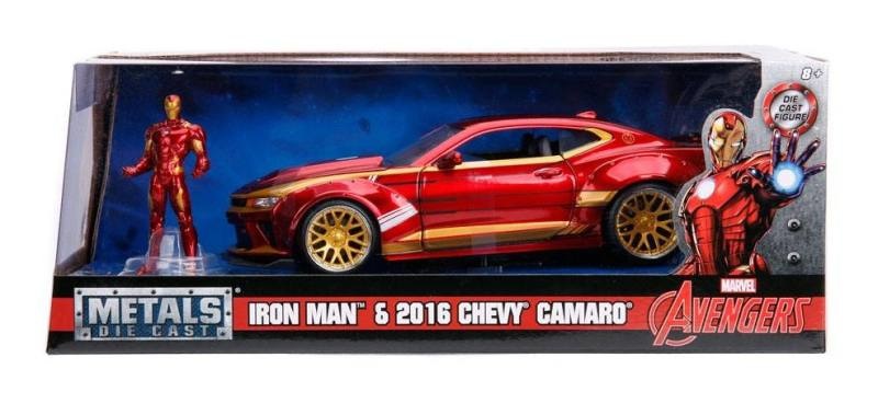 Jada Marvel Ironman Chevy Camaro SS 2016 in Scala 1:24 con Personaggio di Ironman in Die Cast, Cofano e Porte Apribili, Pneumatici in Gomma